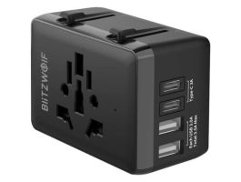 BlitzWolf BW-TA1 4 az 1-ben utazós adapter 2xUSB+USB-C+PD, 20W